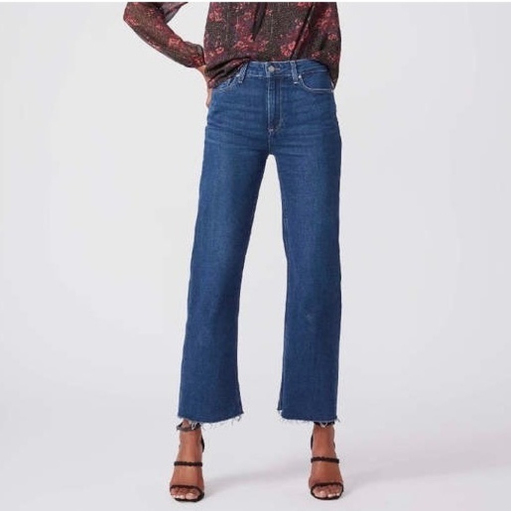 PAIGE Leenah Ankle Gracie Lou Jeans Blue High Rise Wide Leg Raw Hem 31 W4221